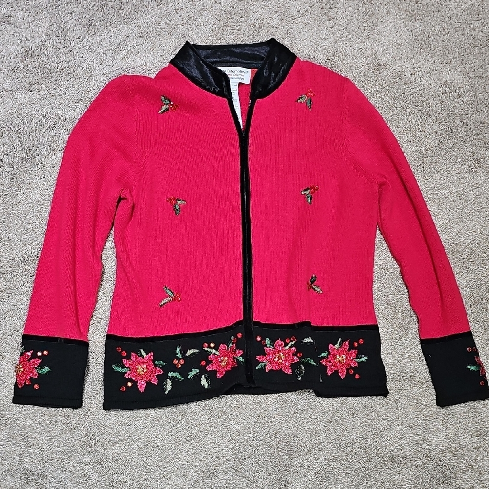 Embroidered Pink Sweater with Black Accents